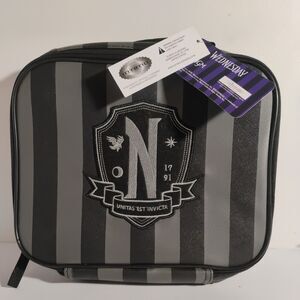 Wednesday Addams TV Show Striped Nevermore Academy Insulated Lunch Box Bag Tote